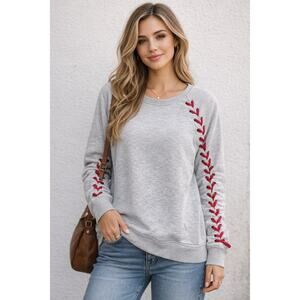 Anheuser-Busch Budweiser Gray Lace-Up Sleeve Sweatshirt Pullover L